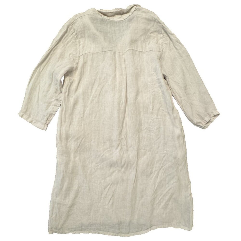 Made in Italy O/S Beige Linen Dress Pockets Buttons Lagenlook Boho Midi Shirt - Picture 9 of 12